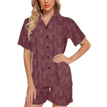Load image into Gallery viewer, Burgandy Longhorn Women&#39;s Western Pajama Set
