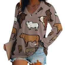 Load image into Gallery viewer, Baha Ranch Western Print Cows Cattle Long Sleeve Top
