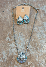 Load image into Gallery viewer, White Spade Stone Necklace &amp; Earring Set – Turquoise + AB Crystal Western Glam Set
