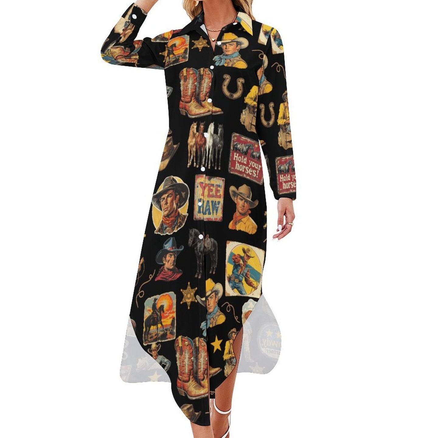 Vintage Cowboy Collage Western Duster Dress