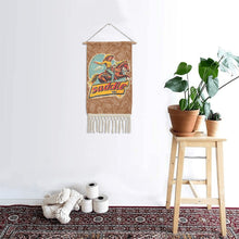 Load image into Gallery viewer, Saddle Up Western Wall Decor Linen Hanging Poster with Fringe Made in America
