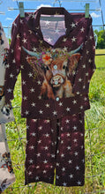 Load image into Gallery viewer, Cute Highland Stars Girl&#39;s Western Pajama Set
