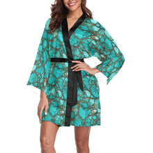 Load image into Gallery viewer, All Turquoise Satin Kimono Sleeve Robe

