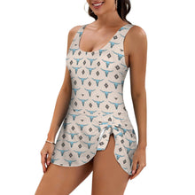 Load image into Gallery viewer, Turquoise Longhorn Skirted Swimsuit
