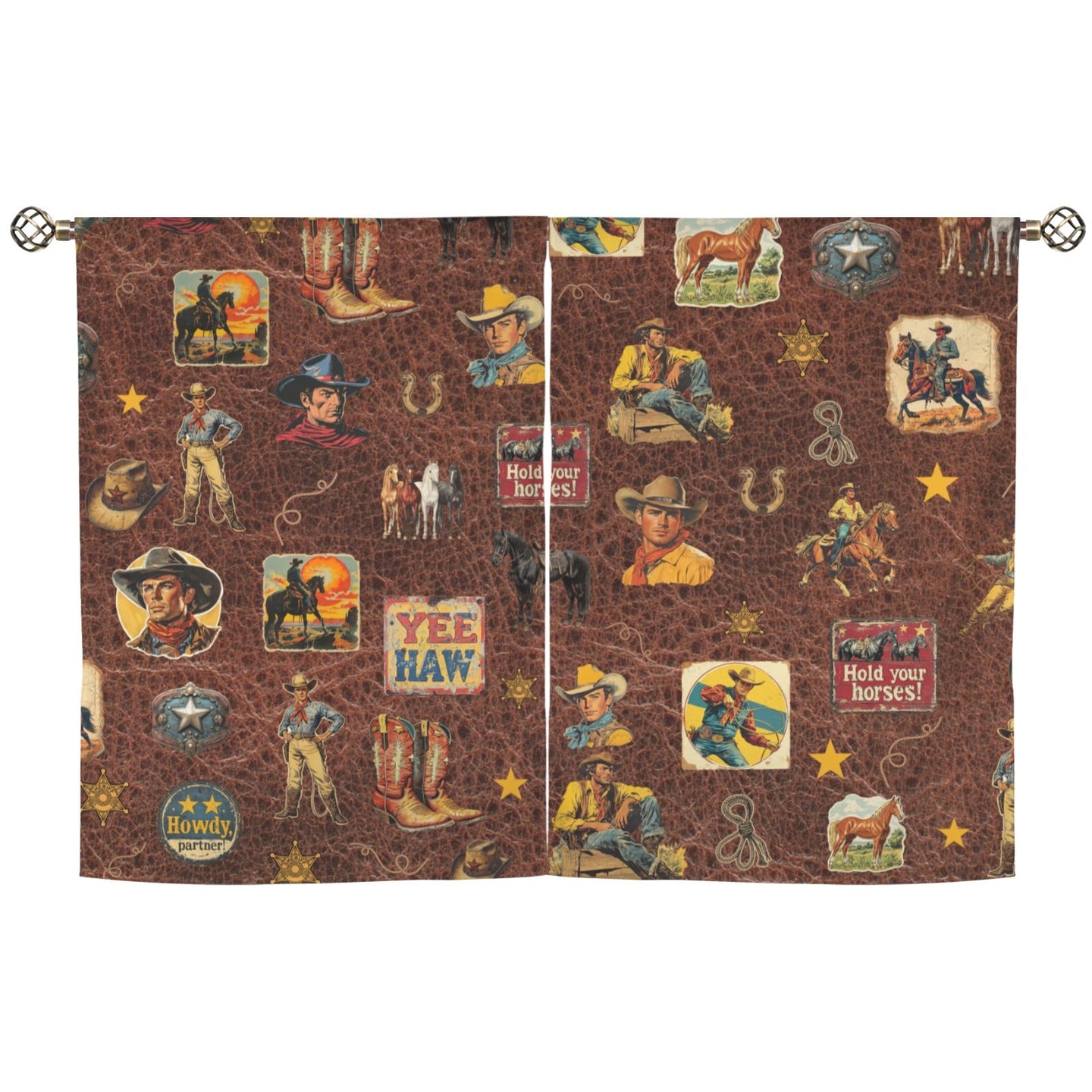 Vintage Cowboy Collage Western Curtains 28