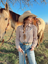 Load image into Gallery viewer, The Tan Gingham Pearl Snap Top-BEST SELLER
