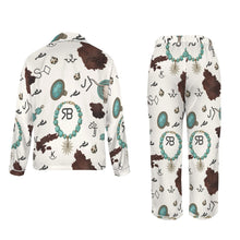 Load image into Gallery viewer, Brands &amp; Turquoise Cowgirl Christmas Western Cowprint Satin Pajamas
