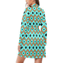 Load image into Gallery viewer, Aztec Turquoise Orange Women's Belted Satin Feel Dressing Lounge Robe
