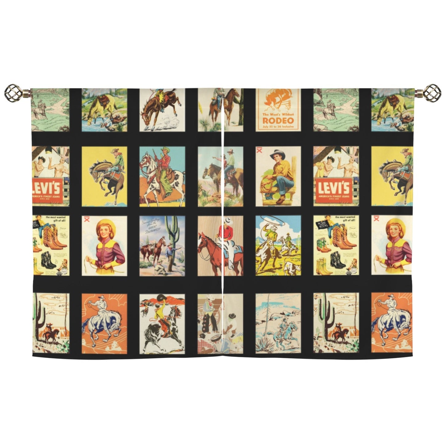 Vintage Western Collage Window Curtains 28