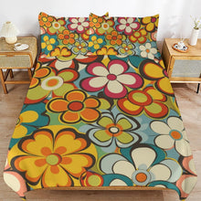Load image into Gallery viewer, Groovy Floral Hippie Reversible 3-Piece Bedding Set (1 Duvet Cover + 2 Pillow Shams) – 102"×90"
