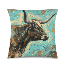 Load image into Gallery viewer, Baha Ranch Painted Longhorn Velvety Soft Pillow Case Made in America
