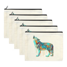 Load image into Gallery viewer, Watercolor Wolf Cosmetic Bag Pack of 5 Made in America
