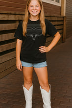 Load image into Gallery viewer, Western Longhorn Boot Stitch (DTF PRINT) Line Art Mommy &amp; Me Kids–Adult Gildan Black Shirt – Graphic Tee, Long Sleeve &amp; Crewneck.
