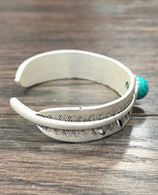 Load image into Gallery viewer, Feather Faux Turquoise Cuff Bracelet
