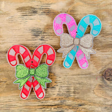 Load image into Gallery viewer, Christmas Candy Canes with a Bow Car Freshie
