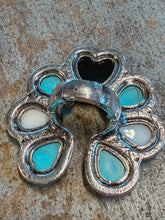 Load image into Gallery viewer, Turquoise &amp; Checkered 8 Ball Flower Statement Ring – Adjustable Western Ring
