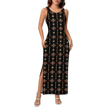 Load image into Gallery viewer, Black and Tan Aztec Sleeveless Bodycon Side Slit Maxi Dress
