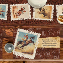 Load image into Gallery viewer, 7 Pieces Rodeo Phrases Cowboy Table Runner and Placemats Set Made in USA
