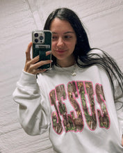 Load image into Gallery viewer, Camo Jesus hot pink outline tee or sweatshirt

