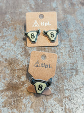 Load image into Gallery viewer, 8 Ball Longhorn Ring &amp; Stud Earring Set – Western Lucky 8 Matching Set
