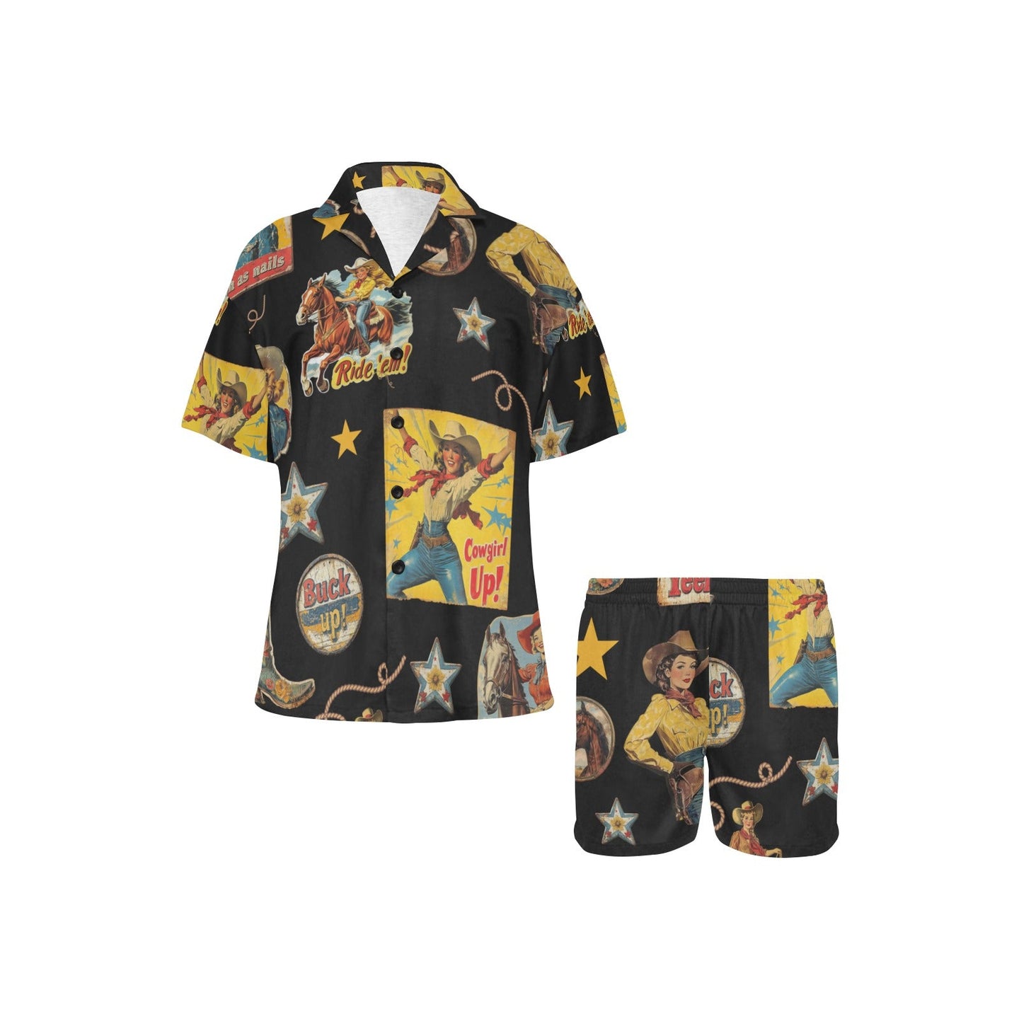 Vintage Cowgirl Collage Western Pajama Set