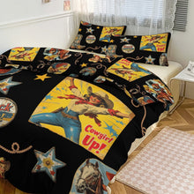 Load image into Gallery viewer, Vintage Cowgirl Collage Design 3-Piece Bedding Set (1 Duvet Cover + 2 Pillow Shams) – 102"×90"
