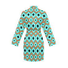 Load image into Gallery viewer, Aztec Turquoise Orange Women's Belted Satin Feel Dressing Lounge Robe
