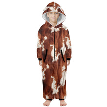 Load image into Gallery viewer, Big Kids Cow Print Pajama Hooded Onesie
