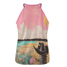 Load image into Gallery viewer, Baha Ranch Cowgirl on the Moon Retro Pop Western Tank Top
