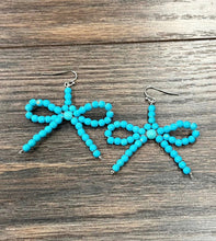Load image into Gallery viewer, Faux 4mm Turquoise Bow Earrings

