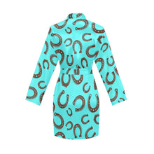Load image into Gallery viewer, Turquoise Horseshoe Women's Long Sleeve Belted Satin Feel Dressing Lounge Robe
