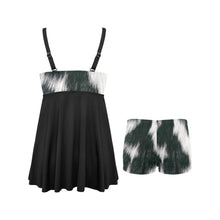 Load image into Gallery viewer, Black and White Cow Hide Swim Dress &amp; Shorts Set
