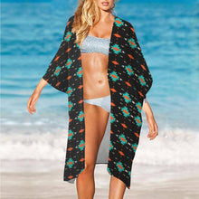 Load image into Gallery viewer, Black Turquoise Orange Aztec Duster Kimono Coverup
