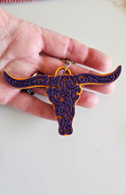 Load image into Gallery viewer, 3d Print Tooled Longhorn Keychain or Purse Charm Ornament - Made in America - choice of colors
