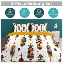 Load image into Gallery viewer, Boho Feather Print 3-Piece Bedding Set (1 Duvet Cover + 2 Pillow Shams) – 102"×90"
