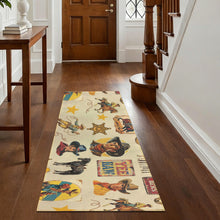 Load image into Gallery viewer, Vintage Cowboy Collage Floor Rug Runner Indoor 60" x 22" Made in America
