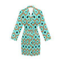 Load image into Gallery viewer, Aztec Turquoise Orange Women's Belted Satin Feel Dressing Lounge Robe
