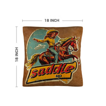 Load image into Gallery viewer, Saddle Up Vintage Cowgirl Throw Pillow Case 18x18inch Made in America
