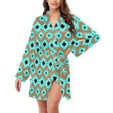Load image into Gallery viewer, Aztec Turquoise Orange Women's Belted Satin Feel Dressing Lounge Robe
