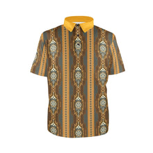 Load image into Gallery viewer, Baha Ranch Brown Gold Aztec Polo Shirt
