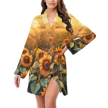 Load image into Gallery viewer, Sunflower Field Women's Long Sleeve Belted Satin Feel Dressing Lounge Robe
