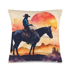 Load image into Gallery viewer, Baha Ranch Velvety Soft Watercolor Desert Cowboy Pillow Cover Made in America
