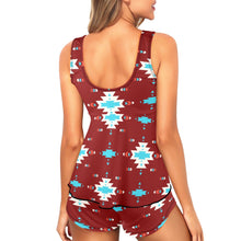 Load image into Gallery viewer, Burgandy Aztec Tankini &amp; Boy Shorts Swim Set
