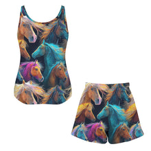 Load image into Gallery viewer, Baha Ranch Colorful Horses Pajama Lounge Tank Shorts Set Made in America
