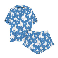 Load image into Gallery viewer, Blue Bronc Satin Ruffle Hem Pajama set
