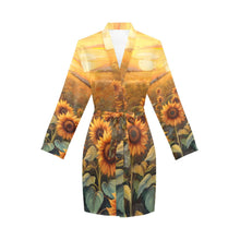 Load image into Gallery viewer, Sunflower Field Women's Long Sleeve Belted Satin Feel Dressing Lounge Robe
