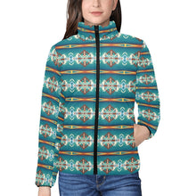 Load image into Gallery viewer, Teal Aztec Women's Puffy Bomber Jacket
