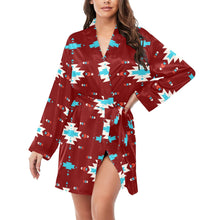 Load image into Gallery viewer, Burgandy Aztec Women&#39;s Belted Satin Feel Dressing Lounge Robe
