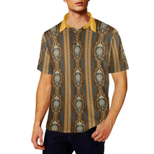 Load image into Gallery viewer, Baha Ranch Brown Gold Aztec Polo Shirt
