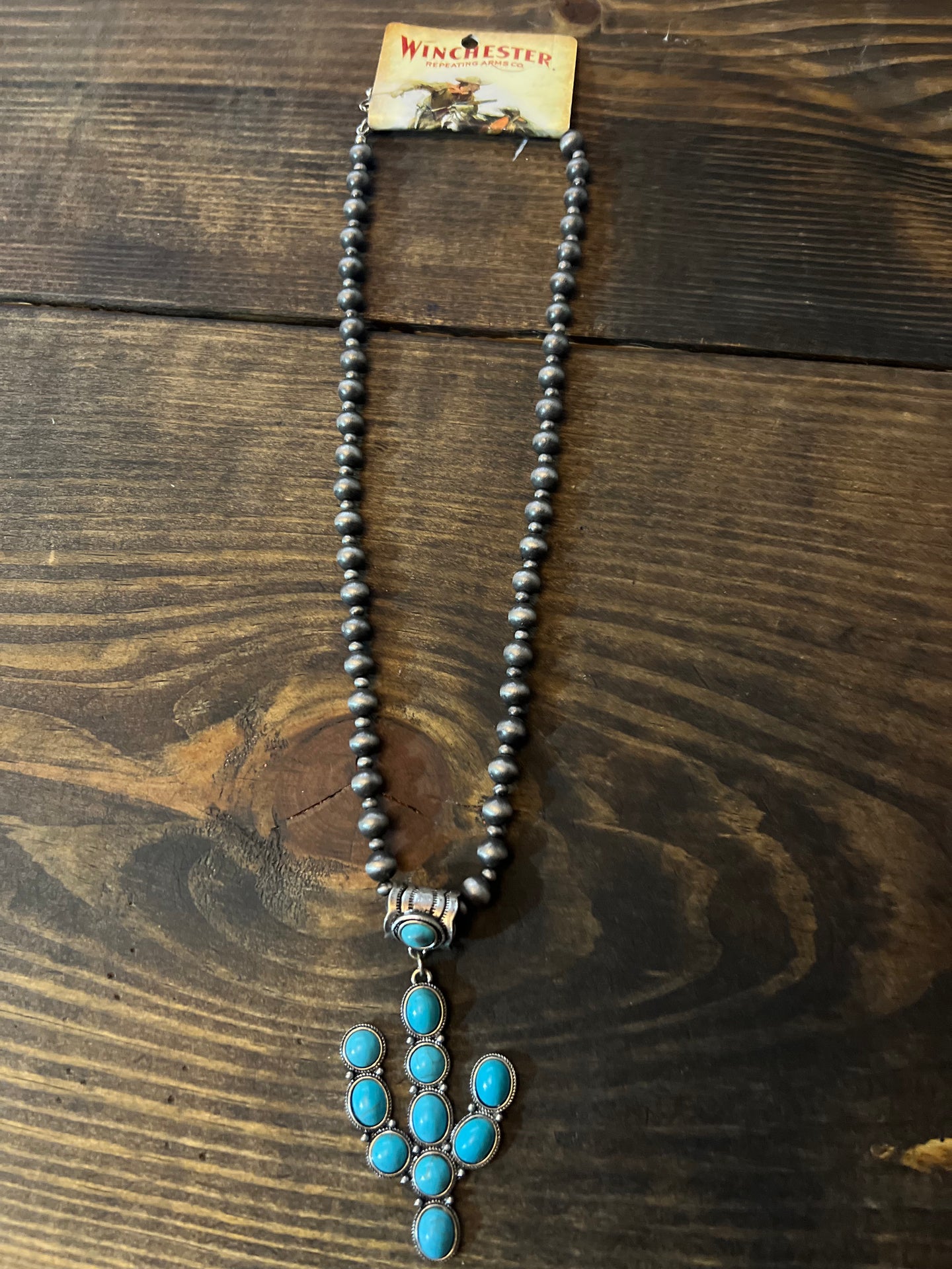Cactus Navajo turquoise stone necklace
